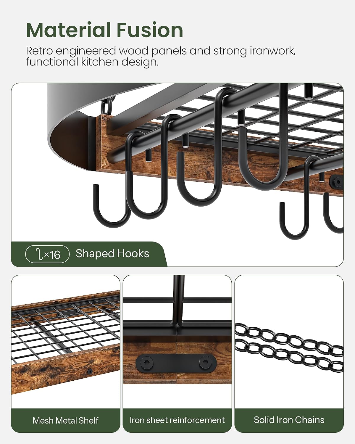 Hanging Pot Rack, Space-Saving Pot Hanger for Kitchen