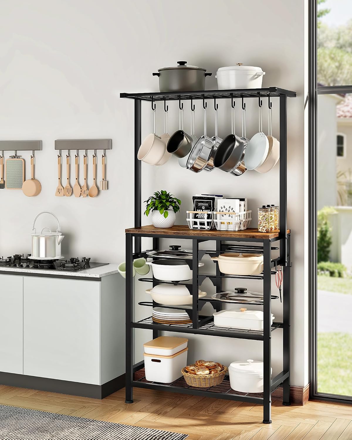 Pots and Pans Organizer Rack, Kitchen Bakers Rack, Multi-Tier Storage Shelf, Kitchen Island Table, Cooking Rack with Pots and Pans Storage