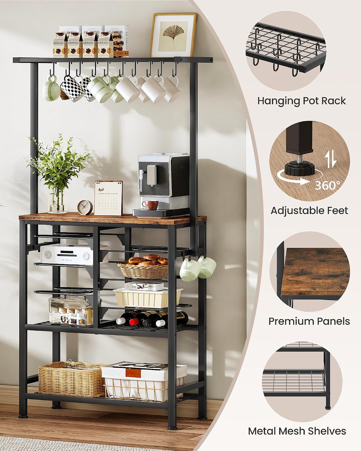 Pots and Pans Organizer Rack, Kitchen Bakers Rack, Multi-Tier Storage Shelf, Kitchen Island Table, Cooking Rack with Pots and Pans Storage