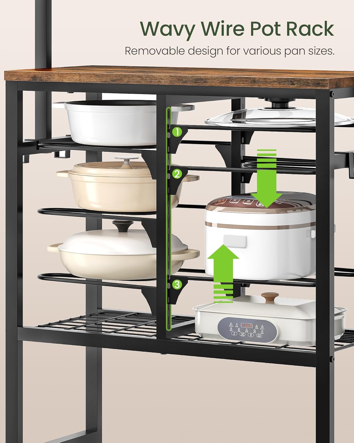 Pots and Pans Organizer Rack, Kitchen Bakers Rack, Multi-Tier Storage Shelf, Kitchen Island Table, Cooking Rack with Pots and Pans Storage