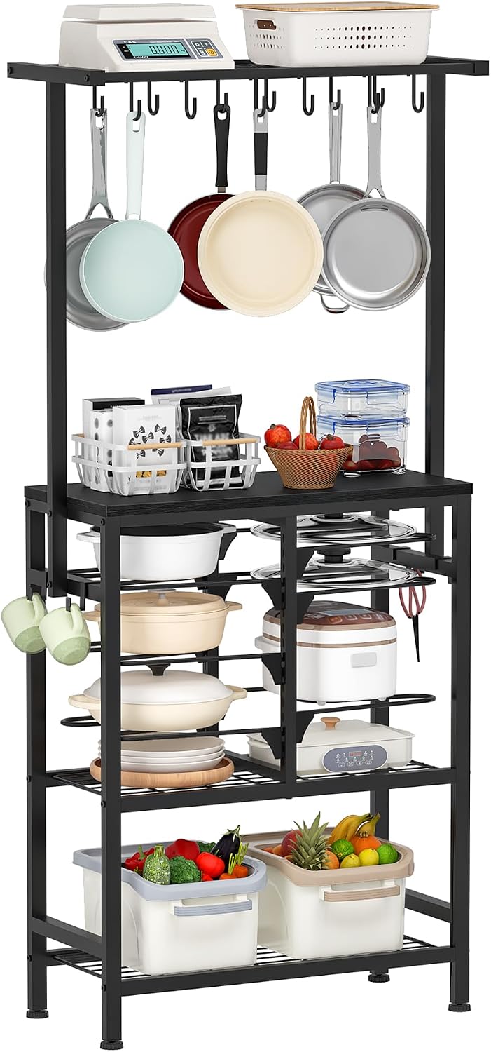 Pots and Pans Organizer Rack, Kitchen Bakers Rack, Multi-Tier Storage Shelf, Kitchen Island Table, Cooking Rack with Pots and Pans Storage