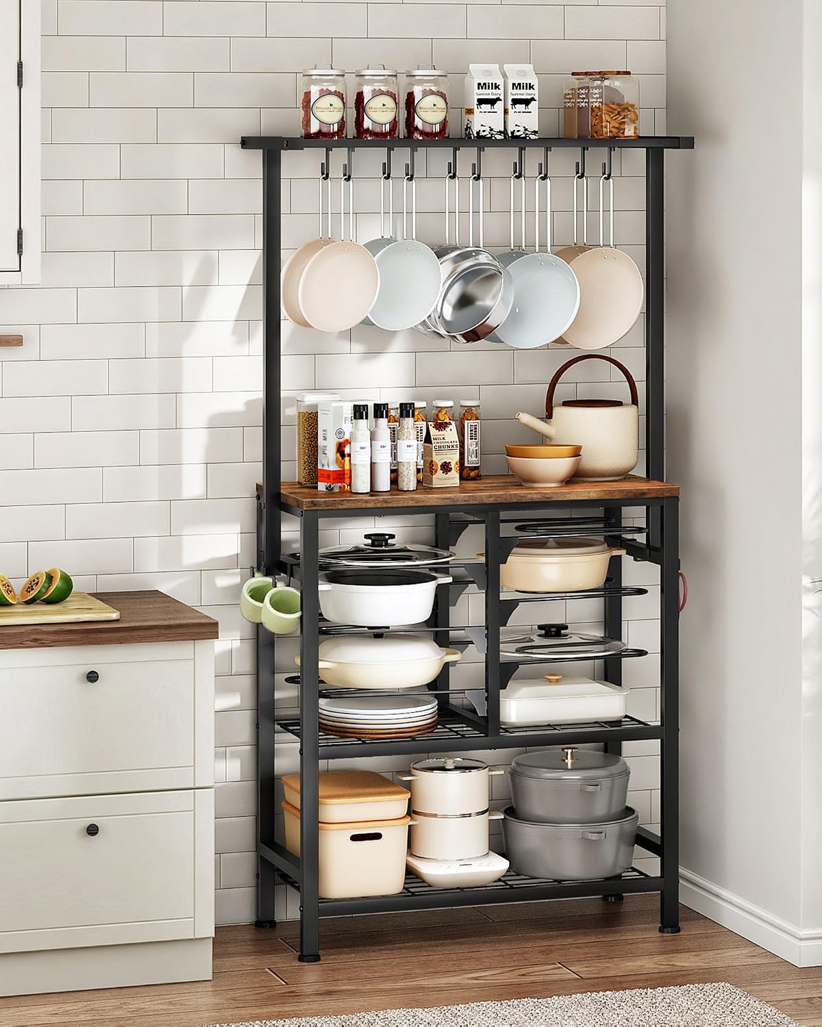 Pots and Pans Organizer Rack, Kitchen Bakers Rack, Multi-Tier Storage Shelf, Kitchen Island Table, Cooking Rack with Pots and Pans Storage