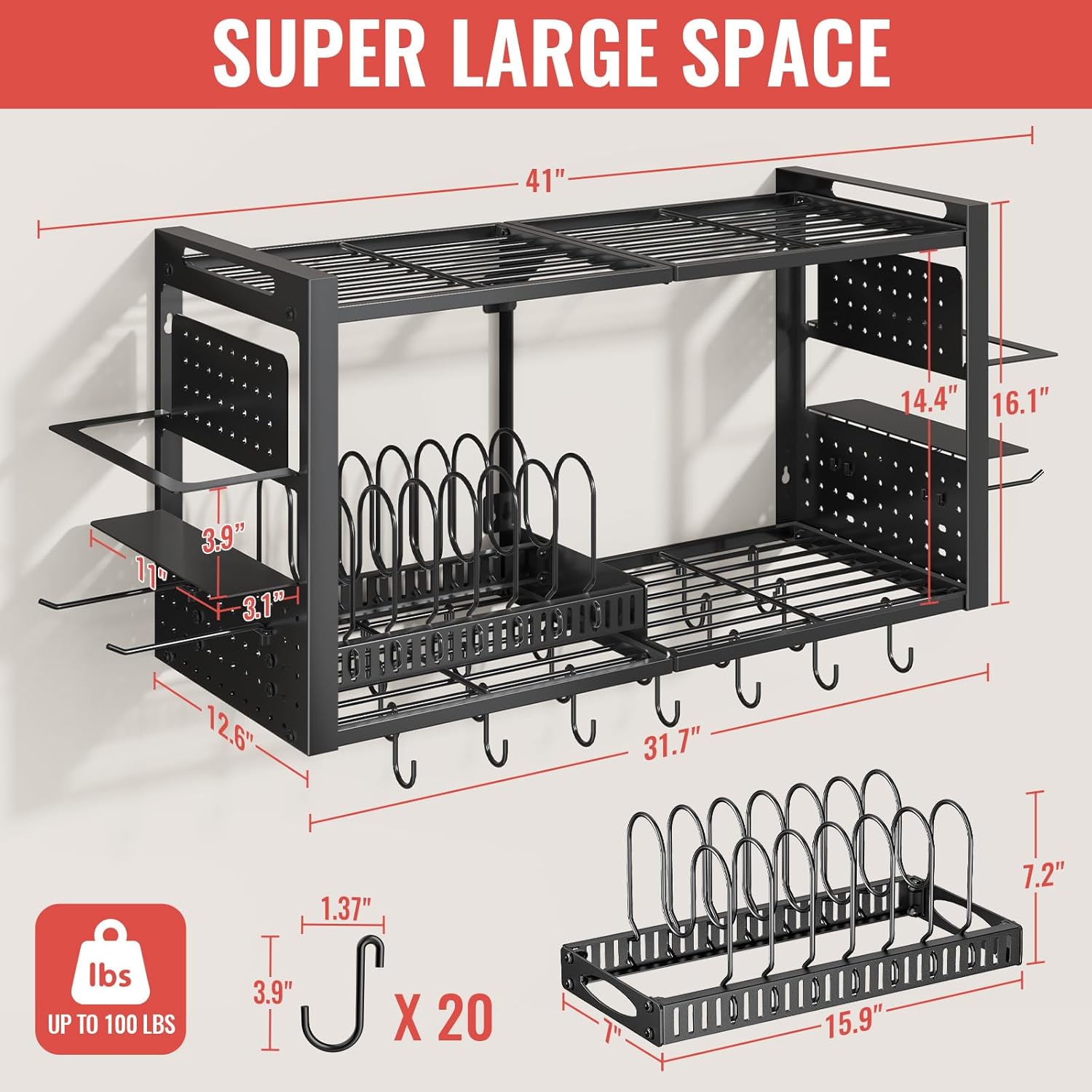 Pots and Pans Organizer with 2 tier Kitchen Racks & Pot Lid Organizer Holder