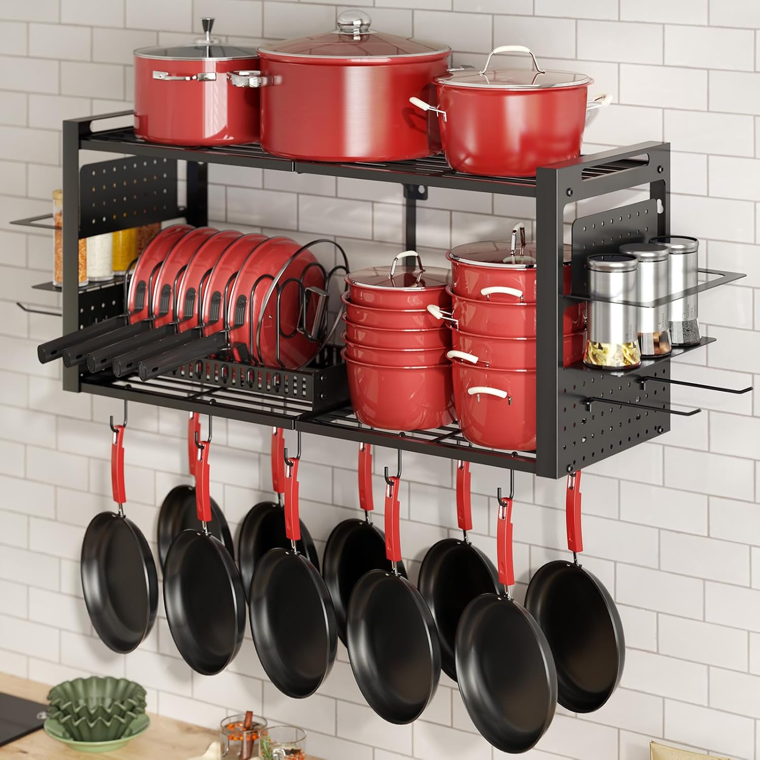 Pots and Pans Organizer with 2 tier Kitchen Racks & Pot Lid Organizer Holder