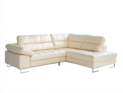 Sofá rinconero cuero sintético acolchado 290x180x88 cm-Crema-Estilo moderno para salón-Havengoly