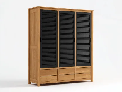 Armario de Madera con Puertas Correderas y Cajones 200x60x210 cm-Negro / Roble-Estilo Moderno-Havengoly