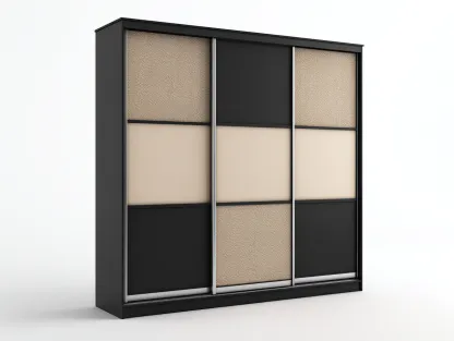 Armario de Madera con Puertas Correderas 220x60x210 cm-Negro / Beige / Gris-Estilo Moderno-Havengoly