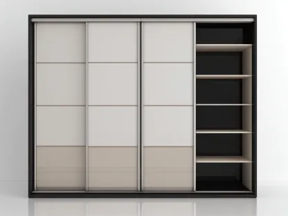 Armario de Madera con Puertas Correderas y Estantes 240x60x220 cm-Blanco / Beige / Negro-Estilo Moderno-Havengoly
