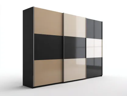 Armario de Madera con Puertas Correderas 220x60x210 cm-Negro / Beige / Gris-Estilo Moderno-Havengoly