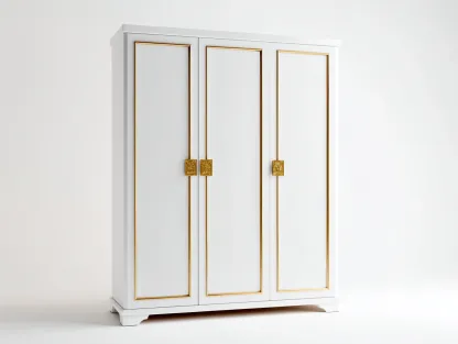 Armario de Madera con Tres Puertas 180x60x200 cm-Blanco / Dorado-Estilo Moderno-Havengoly