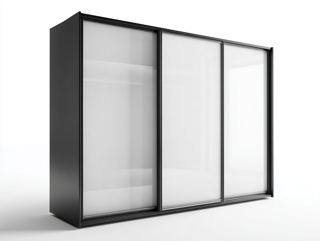 Armario ropero con puertas correderas panel y marco metálico 240x65x215 cm-Blanco / Negro-Diseño moderno para dormitorio-Luxeuphub