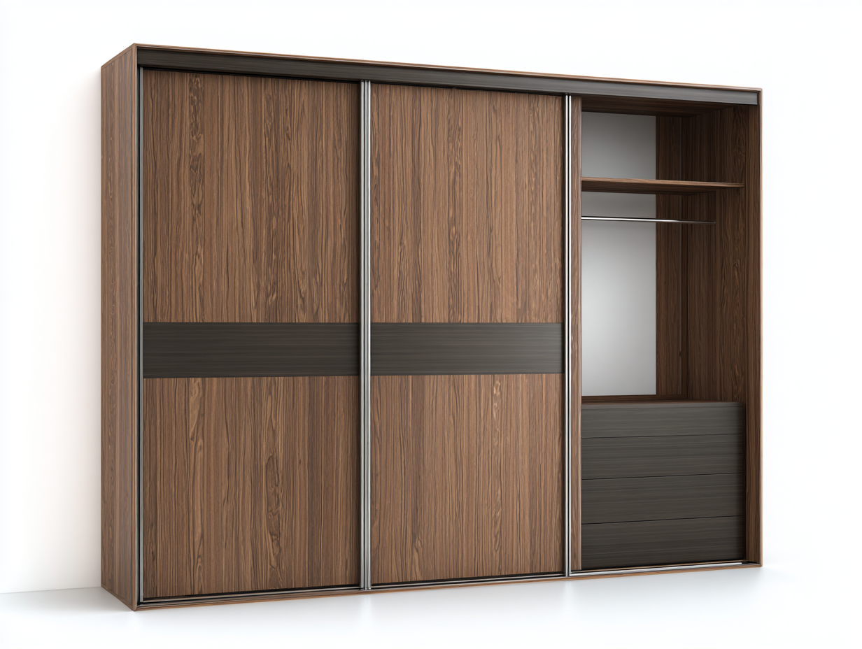 Armario con puertas correderas madera 240x65x220 cm-marrón/negro-diseño moderno para dormitorio-Luxeuphub