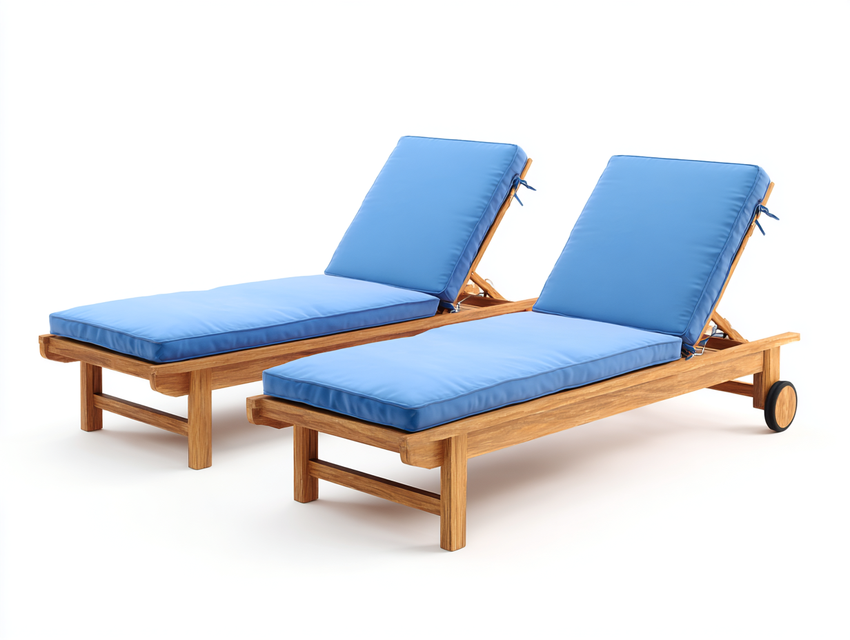 Tumbona exterior madera maciza con cojín 199x73x94 cm-Azul claro-Diseño reclinable para jardín y terraza-Luxeuphub