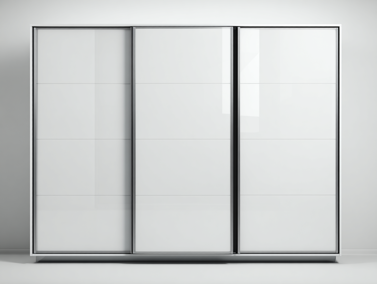 Armario ropero con puertas correderas panel y marco metálico 240x60x215 cm-Blanco / Gris claro-Diseño moderno para dormitorio-Luxeuphub