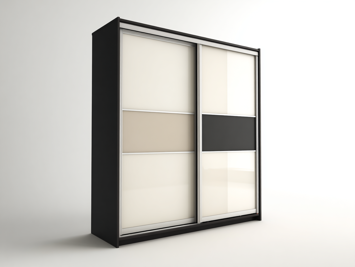 Armario ropero con puertas correderas panel y marco metálico 200x60x210 cm-Blanco / Negro-Diseño moderno para dormitorio-Luxeuphub