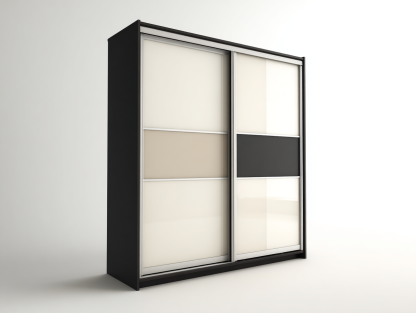 Armario ropero con puertas correderas panel y marco metálico 200x60x210 cm-Blanco / Negro-Diseño moderno para dormitorio-Luxeuphub