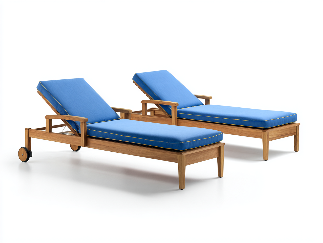 Tumbona exterior madera maciza con cojín - 200x70x95 cm-Azul-Diseño reclinable para jardín y terraza-Luxeuphub