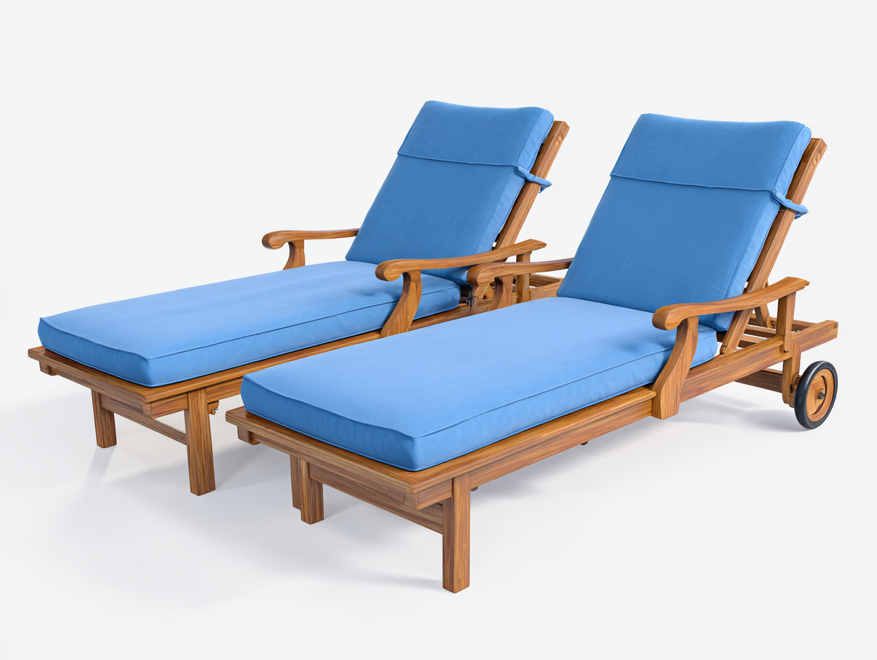 Tumbona exterior madera maciza con cojín - 200x70x95 cm-Azul-Diseño reclinable para jardín y terraza-Luxeuphub