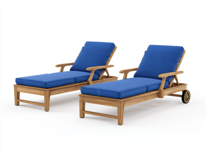 Tumbona exterior madera maciza con cojín 203x73x96 cm-Azul-Diseño reclinable para jardín y terraza-Luxeuphub