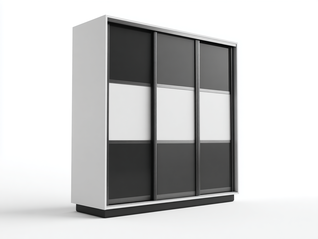 Armario con puertas correderas madera 220x60x210 cm-blanco/negro-diseño moderno para dormitorio-Luxeuphub