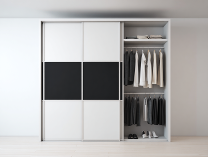 Armario con puertas correderas madera y vidrio 200x60x220 cm-blanco/negro-diseño moderno para dormitorio-Luxeuphub