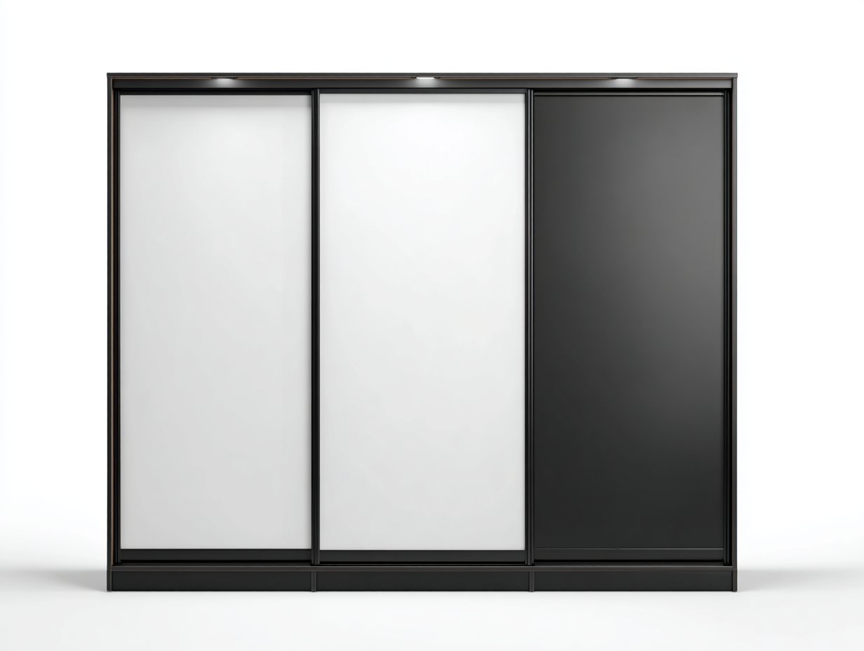 Armario ropero con puertas correderas metal y panel 240x60x210 cm-Negro / Gris claro-Diseño moderno para dormitorio-Luxeuphub