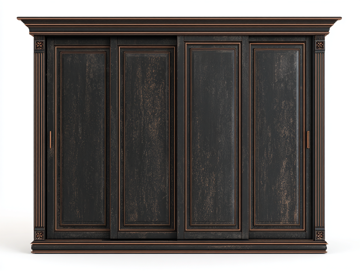 Armario de dormitorio madera maciza 240x65x220 cm-negro-estilo clásico con puertas correderas-Luxeuphub