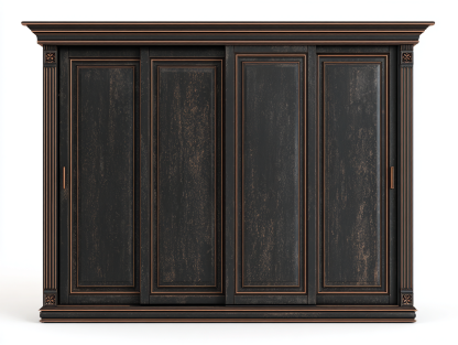 Armario de dormitorio madera maciza 240x65x220 cm-negro-estilo clásico con puertas correderas-Luxeuphub