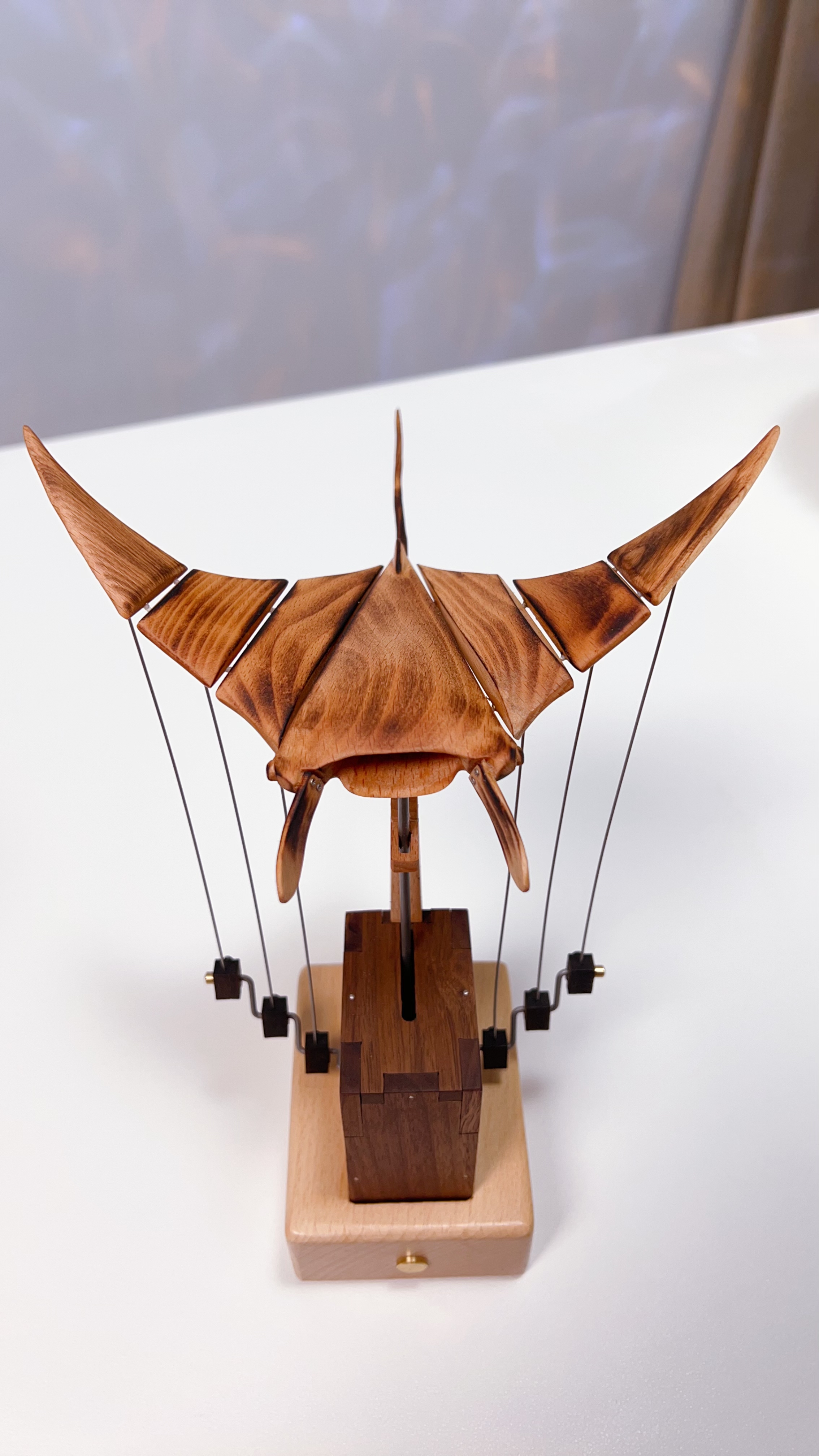 Handcrafted Wooden Manta Ray Automaton