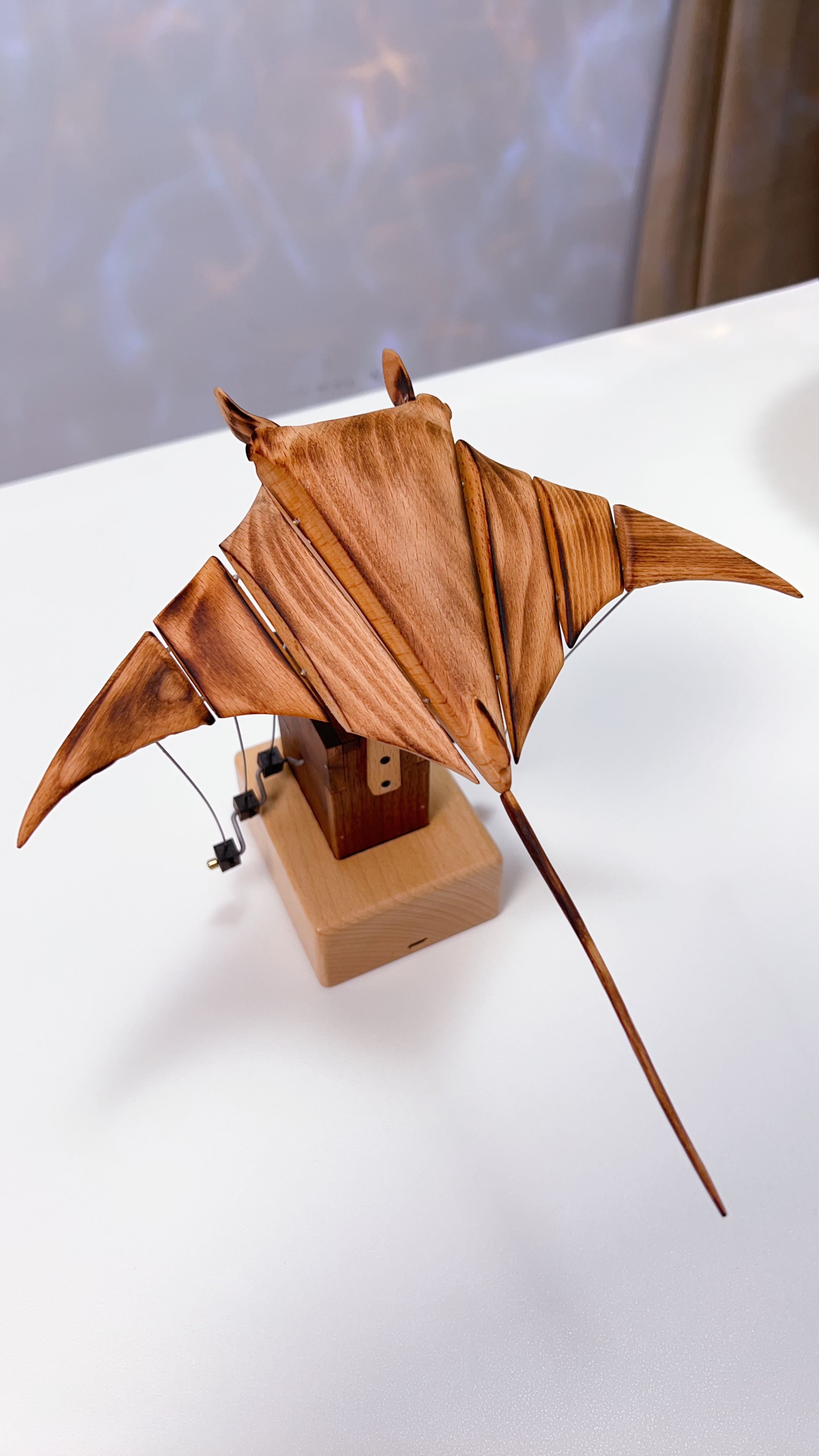 Handcrafted Wooden Manta Ray Automaton