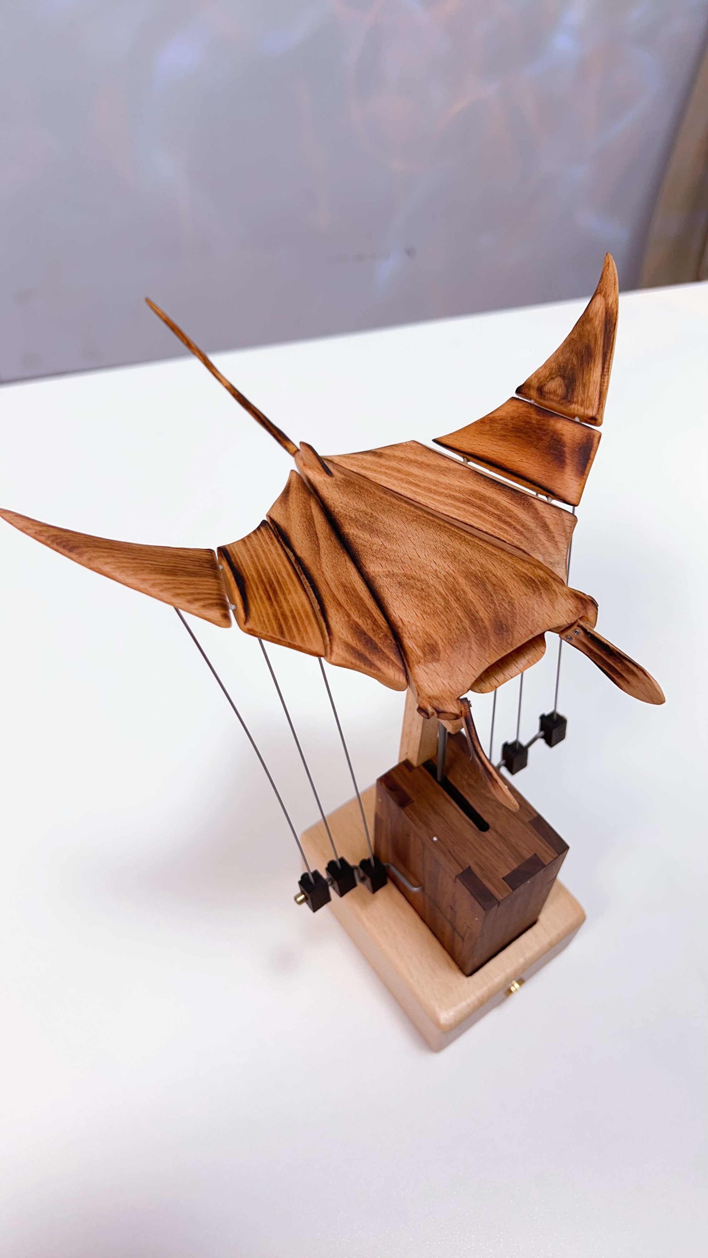 Handcrafted Wooden Manta Ray Automaton