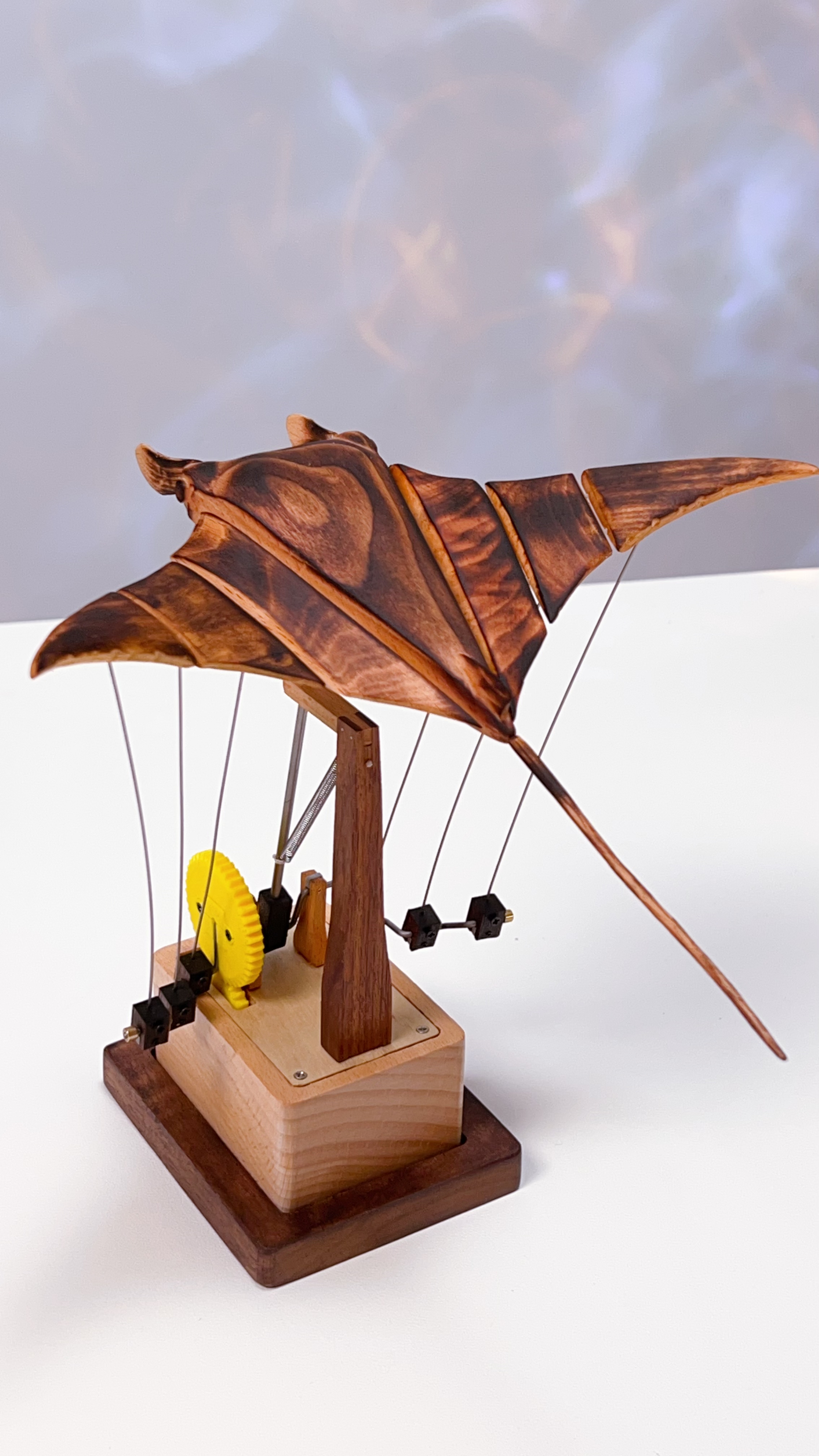 Handcrafted Wooden Manta Ray Automaton