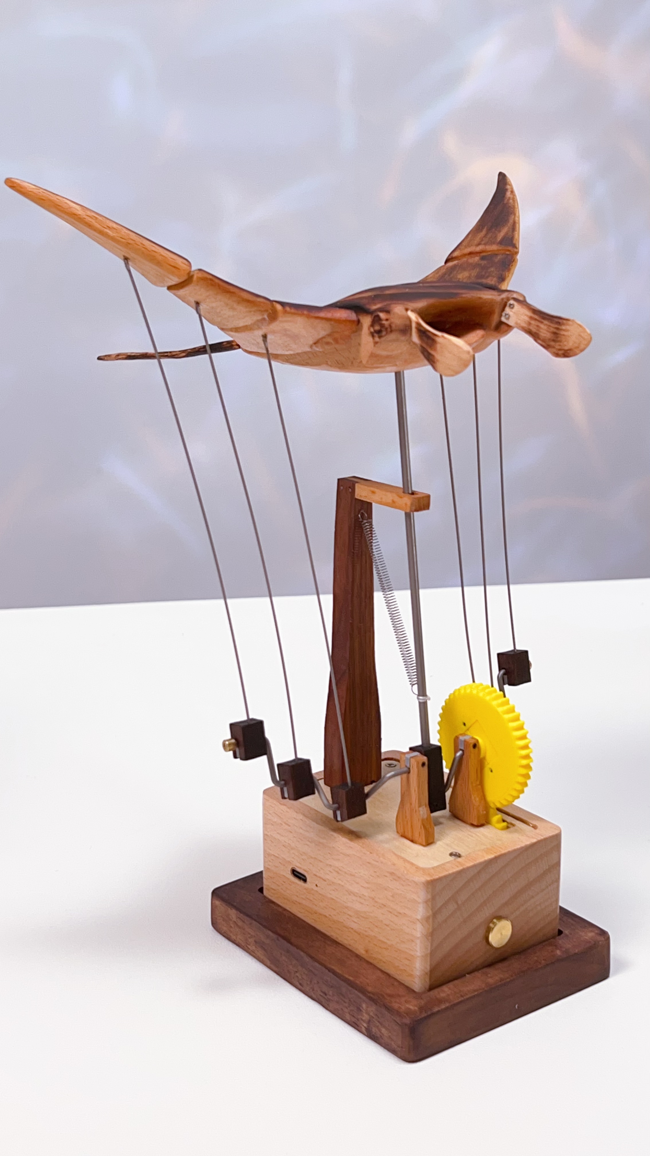 Handcrafted Wooden Manta Ray Automaton