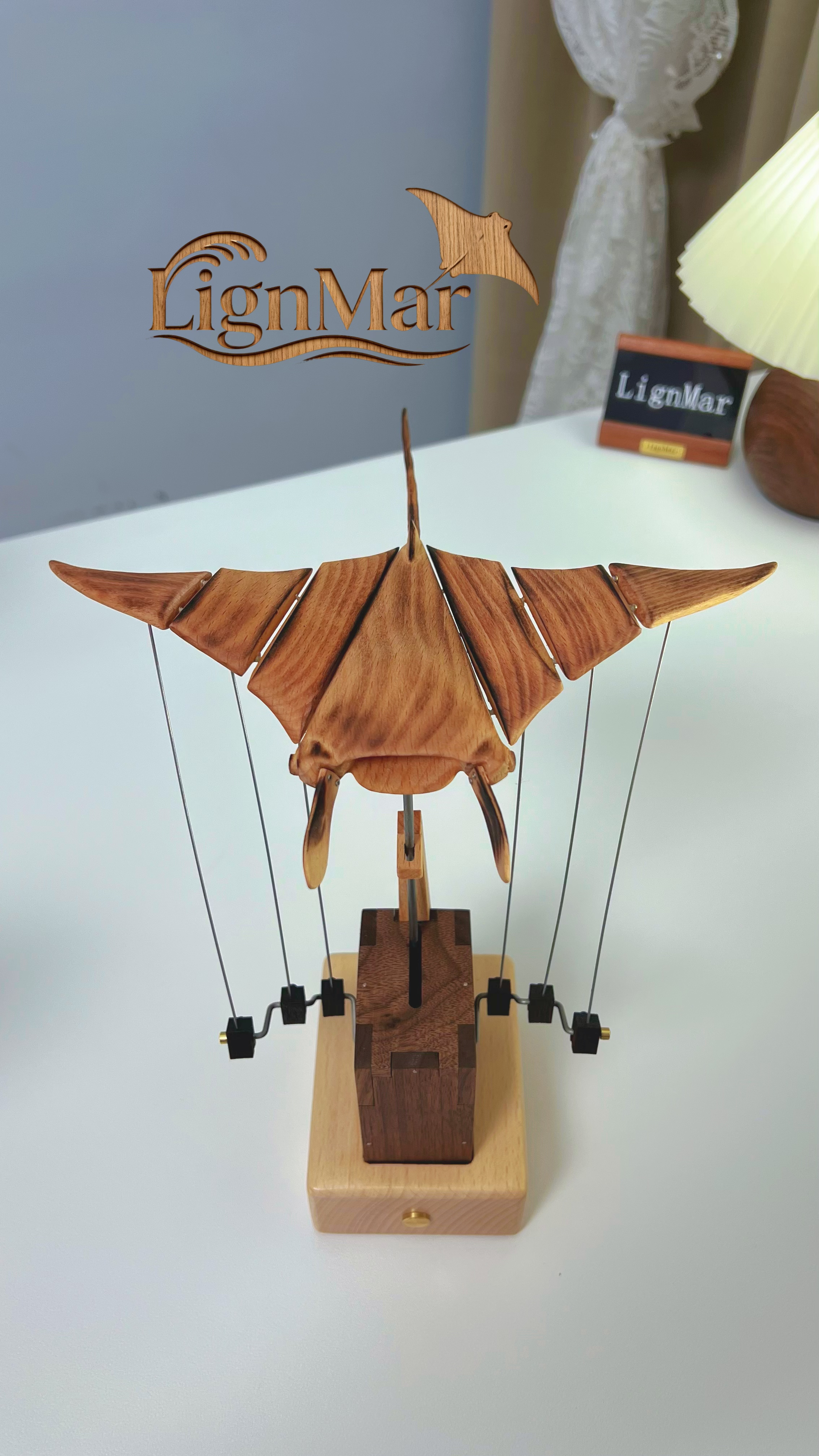 Handcrafted Wooden Manta Ray Automaton