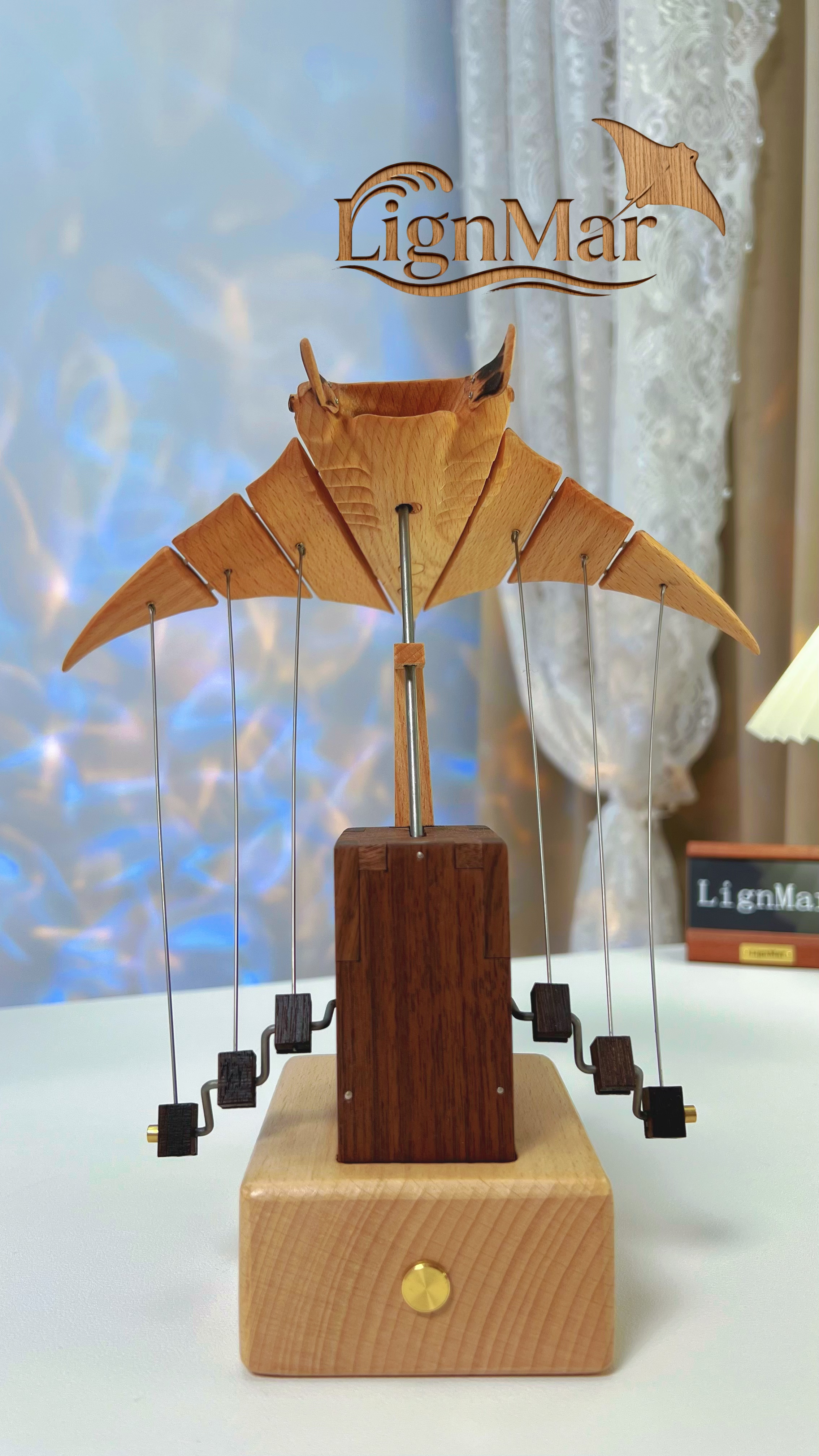Handcrafted Wooden Manta Ray Automaton