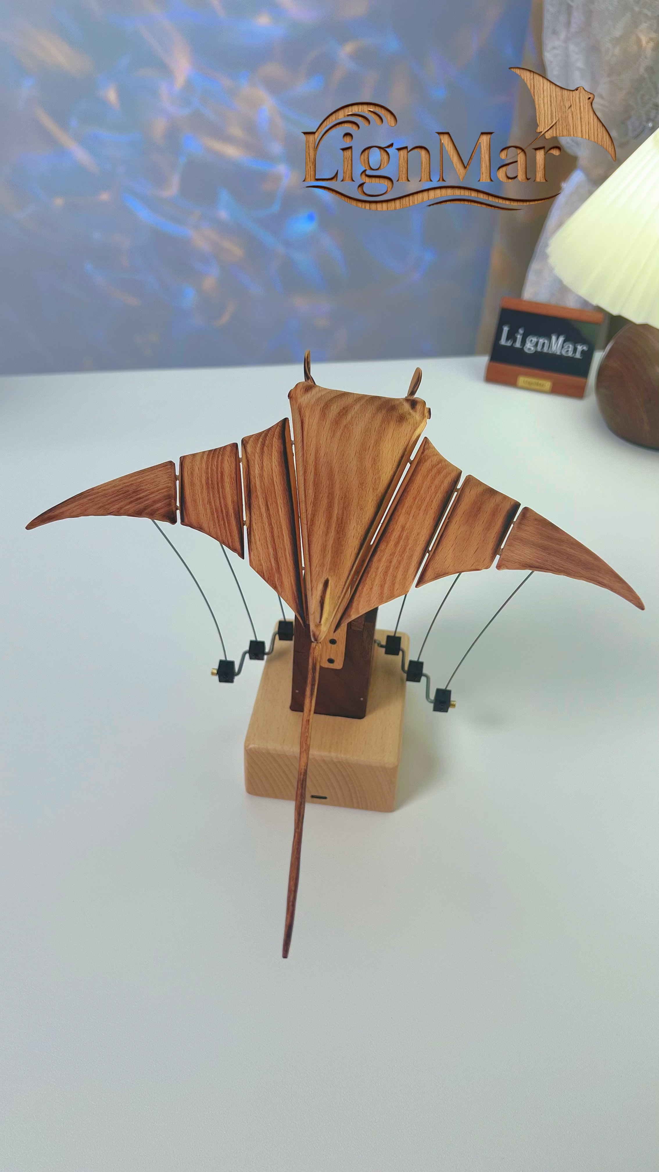 Handcrafted Wooden Manta Ray Automaton