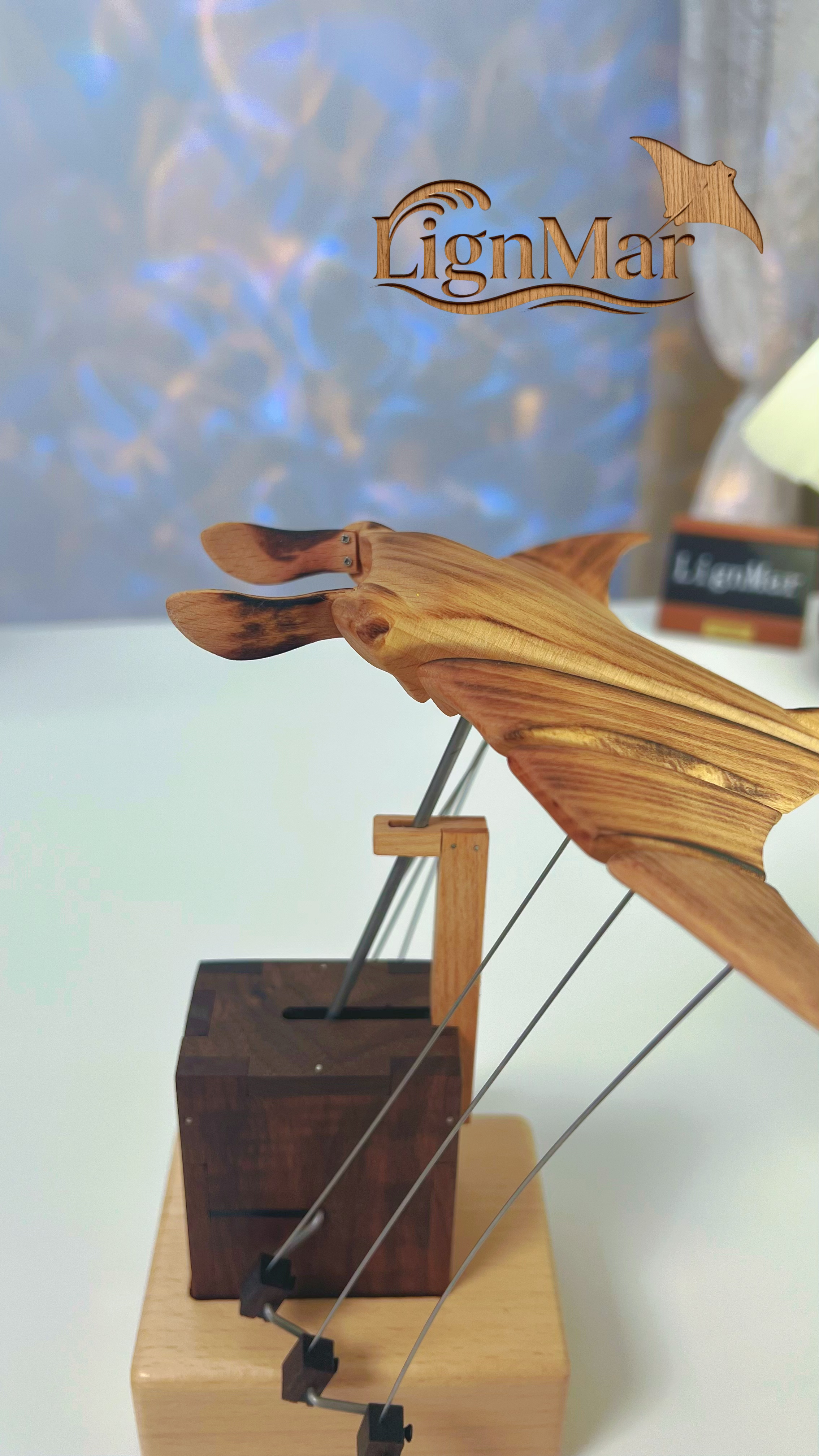 Handcrafted Wooden Manta Ray Automaton