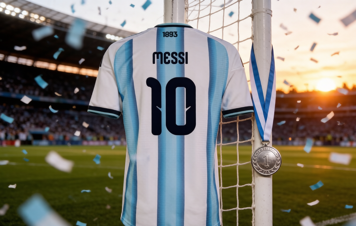 Argentina Messi 10 home jersey with silver medal