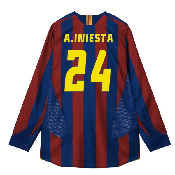 2005-2006 Barcelona T90 Reissue LS Home Shirt (A.Iniesta 24)-SoccerKits Hub | Buy Soccer Jerseys Online