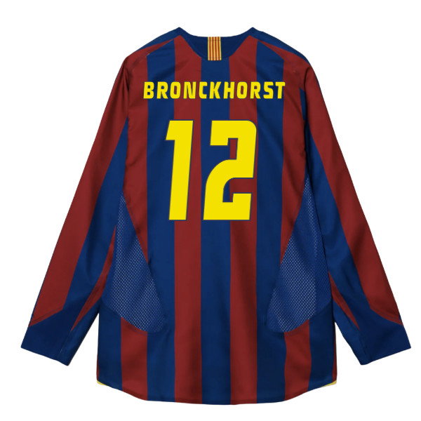 2005-2006 Barcelona T90 Reissue LS Home Shirt (Bronckhorst 12)-SoccerKits Hub | Buy Soccer Jerseys Online