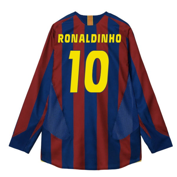 2005-2006 Barcelona T90 Reissue LS Home Shirt (Ronaldinho 10)-SoccerKits Hub | Buy Soccer Jerseys Online