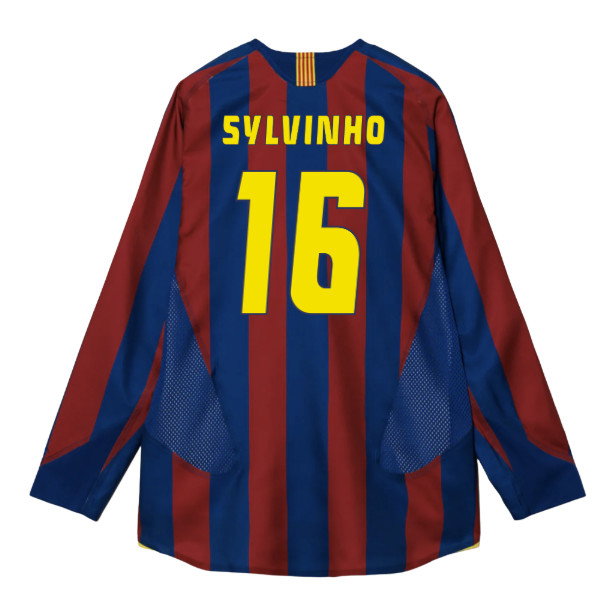 2005-2006 Barcelona T90 Reissue LS Home Shirt (Sylvinho 16)-SoccerKits Hub | Buy Soccer Jerseys Online