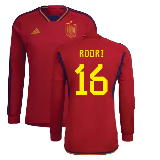 2022-2023 Spain Long Sleeve Home Shirt (RODRI 16)-SoccerKits Hub | Buy Soccer Jerseys Online