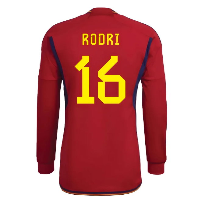 2022-2023 Spain Long Sleeve Home Shirt (RODRI 16)-SoccerKits Hub | Buy Soccer Jerseys Online