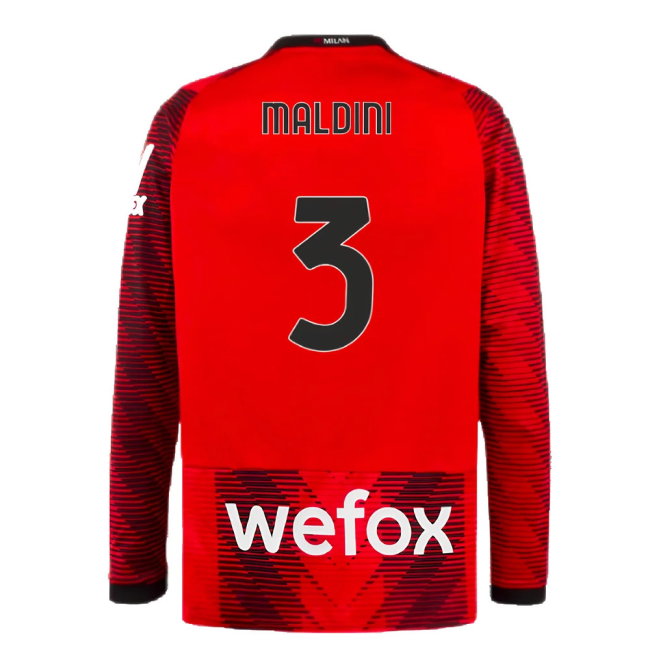 2023-2024 AC Milan Long Sleeve Home Shirt (Maldini 3)-SoccerKits Hub | Buy Soccer Jerseys Online