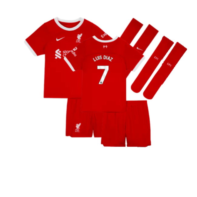 2023-2024 Liverpool Home Little Boys Mini Kit (Luis Diaz 7)-SoccerKits Hub | Buy Soccer Jerseys Online