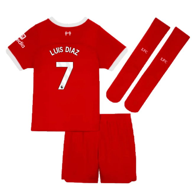 2023-2024 Liverpool Home Little Boys Mini Kit (Luis Diaz 7)-SoccerKits Hub | Buy Soccer Jerseys Online