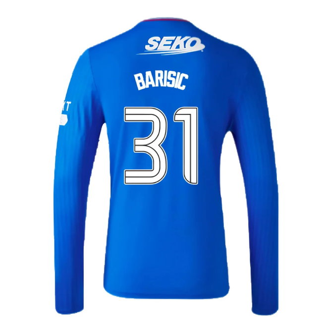 2023-2024 Rangers Long Sleeve Home Shirt (Barisic 31)-SoccerKits Hub | Buy Soccer Jerseys Online