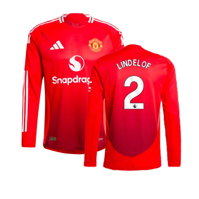 2024-2025 Man Utd Authentic Long Sleeve Home Shirt (Lindelof 2)-SoccerKits Hub | Buy Soccer Jerseys Online