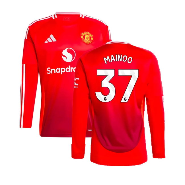 2024-2025 Man Utd Long Sleeve Home Shirt (Mainoo 37)-SoccerKits Hub | Buy Soccer Jerseys Online